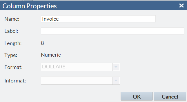 Example of a Column Properties Window