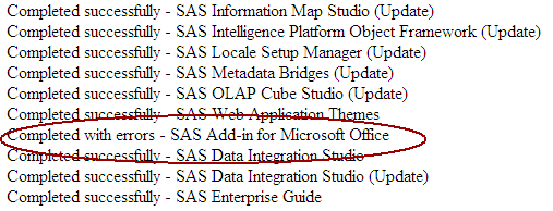 The Installation of the SAS Add-In for Microsoft Office Completed with Errors