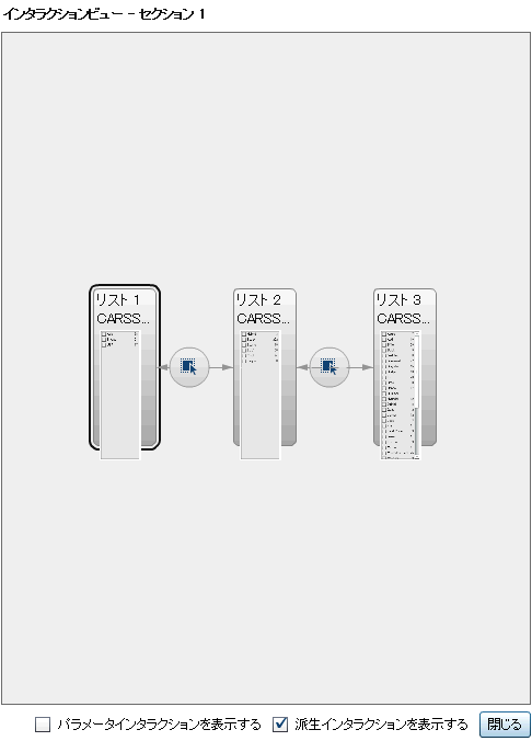 ブラシインタラクション付きの3つのリストコントロール