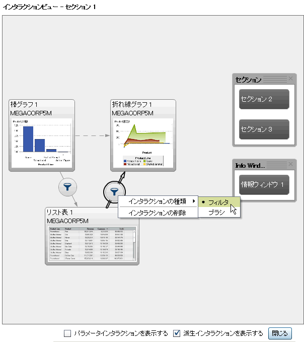 インタラクションの種類メニュー