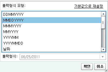 날짜 데이터 항목에 사용 가능한 출력형식