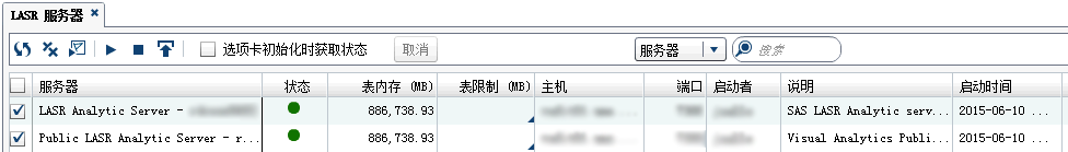 “LASR 服务器”选项卡