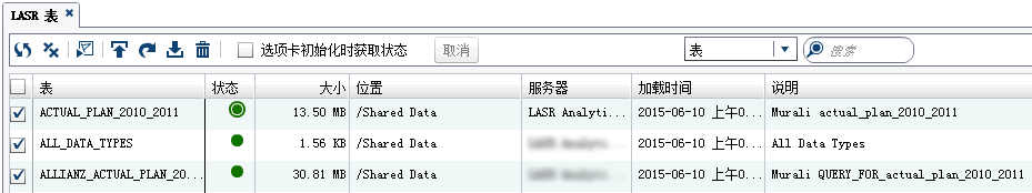 “LASR 表”选项卡