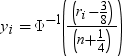 y sub i , equals , cap phi super negative 1 end super , open . fraction open , r sub i , minus , 3 eighths , close , over open n plus , 1 fourth , close end fraction . close. 点击备用格式的图像。
