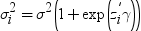 sigma sub i and super 2 , equals , sigma squared , open 1 plus exp of open , z with subscript i , and with superscript prime , end sub-superscript , gamma close close. 点击备用格式的图像。