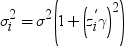 sigma sub i and super 2 , equals , sigma squared , open 1 plus . open , z with subscript i , and with superscript prime , end sub-superscript , gamma close squared . close. 点击备用格式的图像。