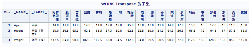 Work.Transpose 数据集的子集