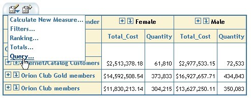 Edit Options menu showing Query highlighted