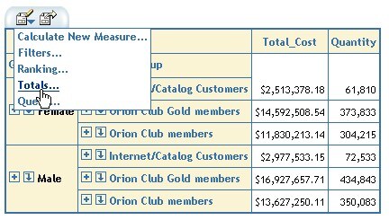 Table showing Edit Options menu with Totals... highlighted