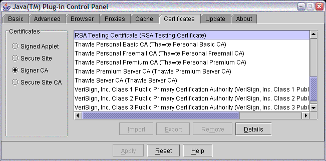 Plug-in Control Panel Signer CA list