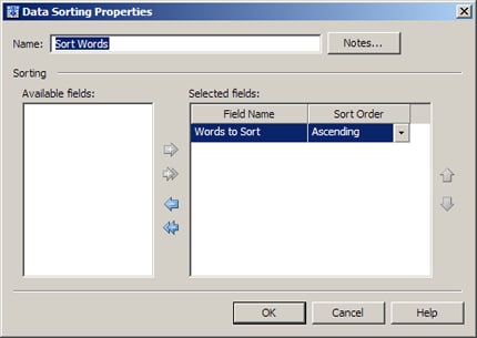 Sort Words Properties Window