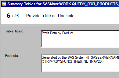 Specify a title for the Summary Table