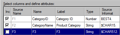 Setting properties for the Description column