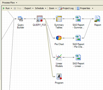 Process Flow window with the program and Query Builder linked