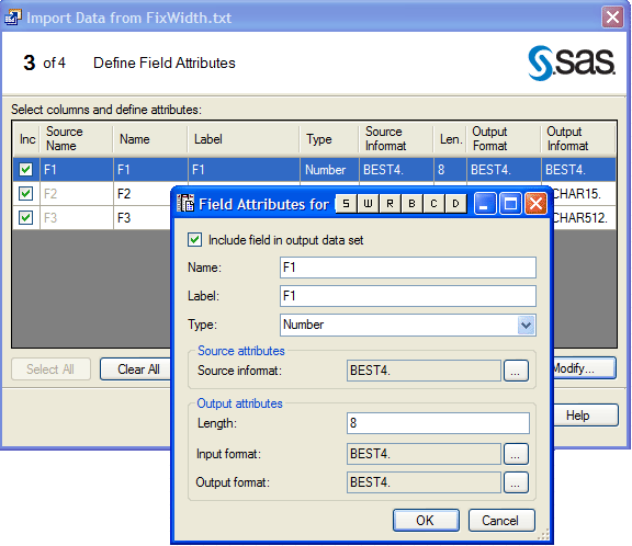 Define Field Attributes page