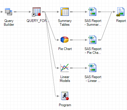 Process Flow window with the program and Query Builder linked