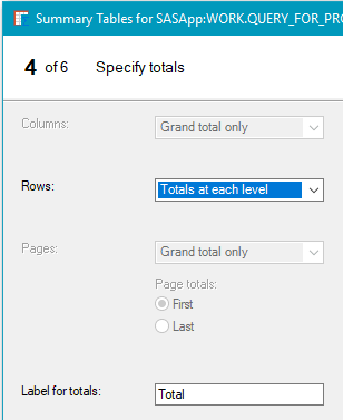 Specify Totals for the Summary Table