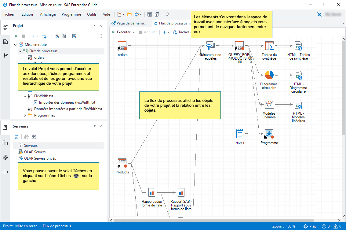 Zone de travail de SAS Enterprise Guide
