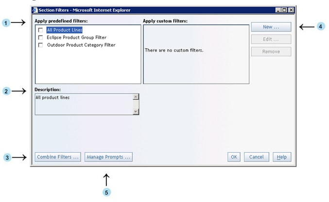 The Section Filters dialog box