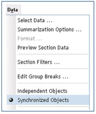 Selecting 'Synchronized objects'