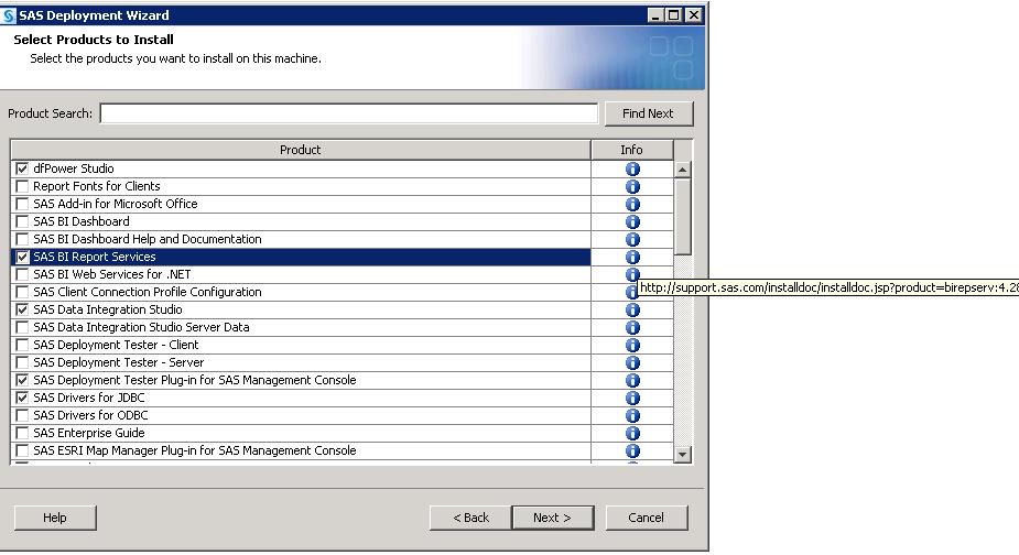 List of SAS products to install