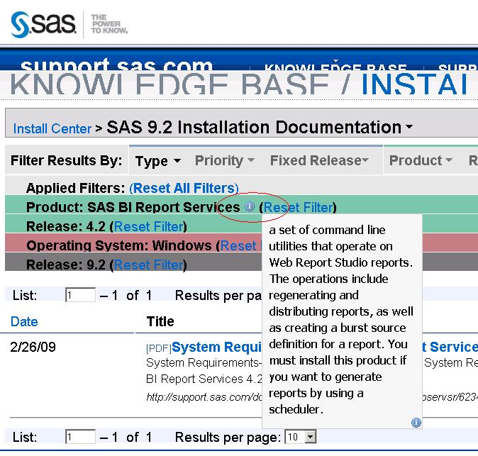 Product information page