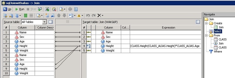 52167 - A warning occurs on the Mapping tab when you join a table with  itself via aliases in SAS® Data Integration Studio