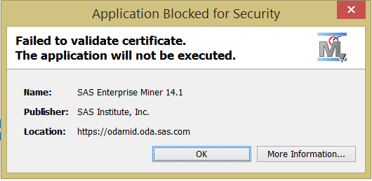SAS Enterprise Miner 14.1 via Java Web Start error that occurs when you launch it with Java 8 u72 or Java 8 u74