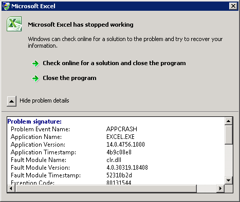 57880 - An APPCRASH event might occur when you are using the SAS® Add-In  for Microsoft Office and you attempt to exit Microsoft Excel