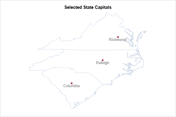 Map of selected state capital cities