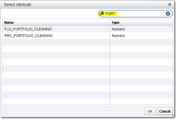 Select Attribute dialog box with FLG_PORTFOLIO_CLEANING field selected