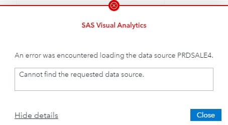 An error was encountered loading the data source. Cannot find the requested data source.