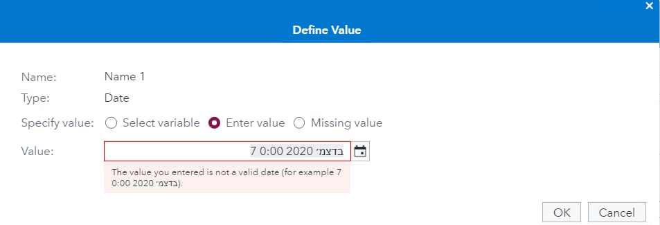 A message says that the datetime value for the Hebrew locale is invalid
