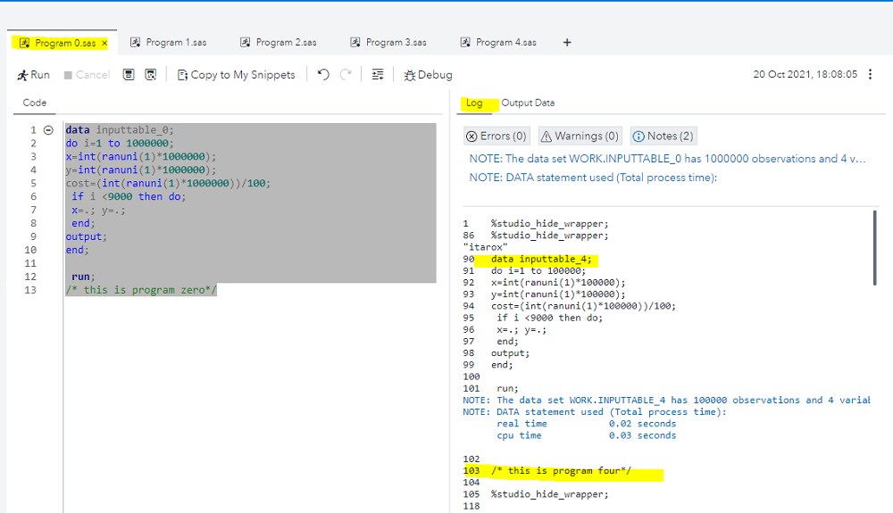 program 4 log is listed on the program 0 tab