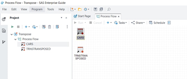 transpose task removed from process flow