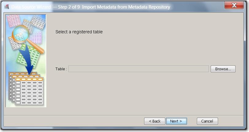 Select a Registered Table window