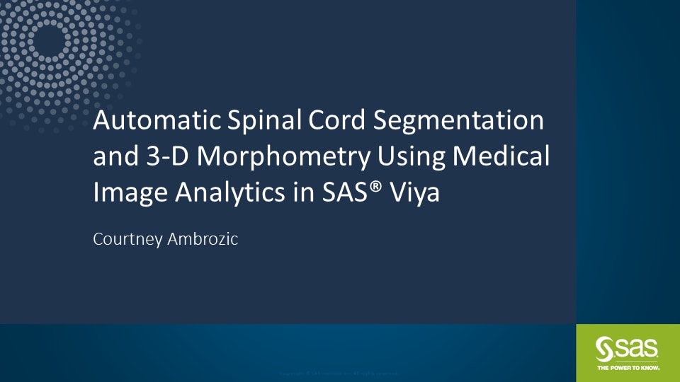 Automatic Spinal Cord Segmentation and 3-D Morphometry Using Medical Image Analytics in SAS Viya
