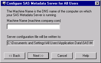 SAS Metadata Server Parameters window