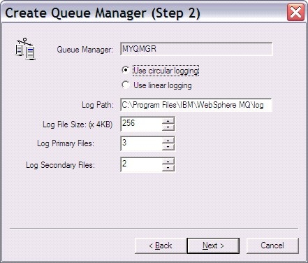 Create Queue Manager, step 2