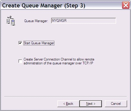 Create Queue Manager, step 3