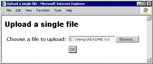 Sample HTML page for uploading a single file