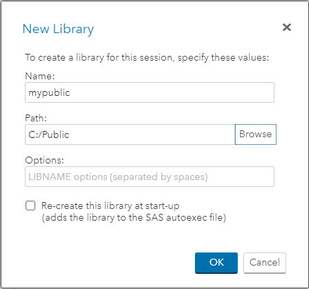 New Libary window showing options to create a library